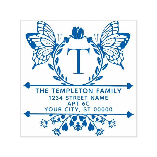 Tampon Auto-encreur Butterfly Border Frame #2 Name Initial Address (Design)