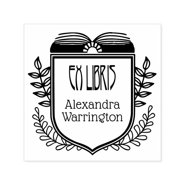 Tampon Auto-encreur Cachet de nom de livre Ex Libris de crête botaniqu (Design)