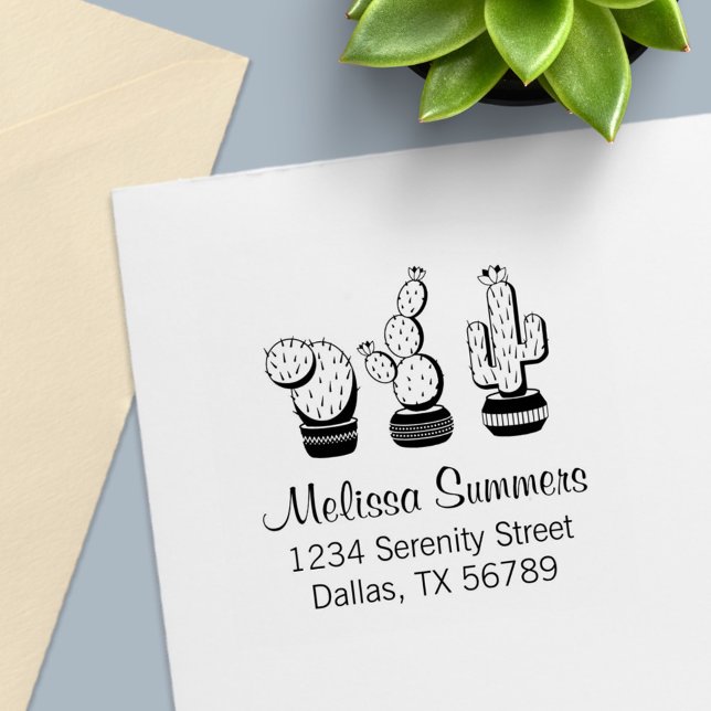 Tampon Auto-encreur Cactus Poted - Cactus Adresse Plante (Créateur téléchargé)
