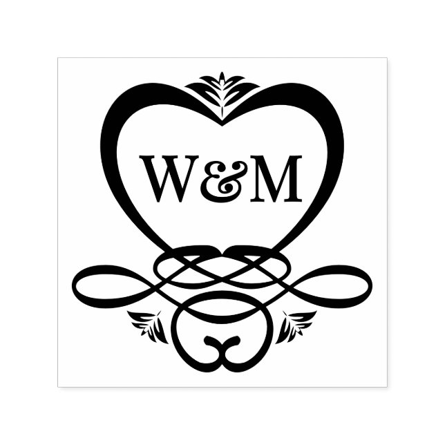 Tampon Auto-encreur Cadre Coeur fantaisie 2 Premier Monogramme Couple  (Design)