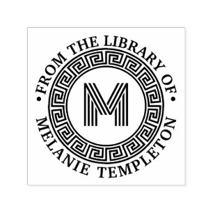 Tampon Auto-encreur Cadre de clé grecque "De la bibliothèque de" Nom i