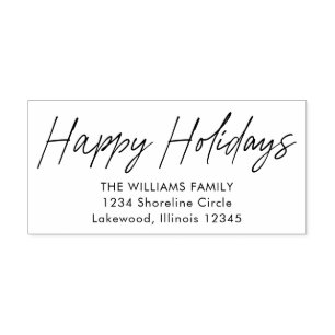 Tampon Auto-encreur Calligraphie moderne Happy Holidays Return Adresse