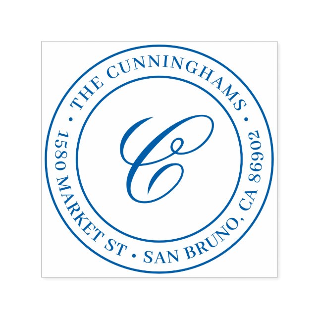 Tampon Auto-encreur Calligraphie Première Ronde Famille Adresse de ret (Design)