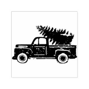 Tampon Auto-encreur Camion vintage avec sapin de Noël