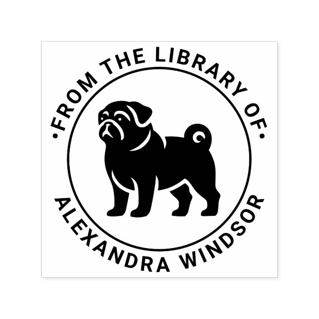 Tampon Auto-encreur Carlin Dog Standing Silhouette Bibliothèque Nom du (Design)