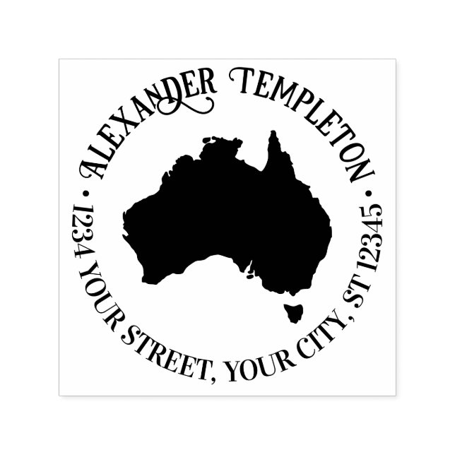 Tampon Auto-encreur Carte Australie Silhouette Ronde Nom Adresse de re (Design)