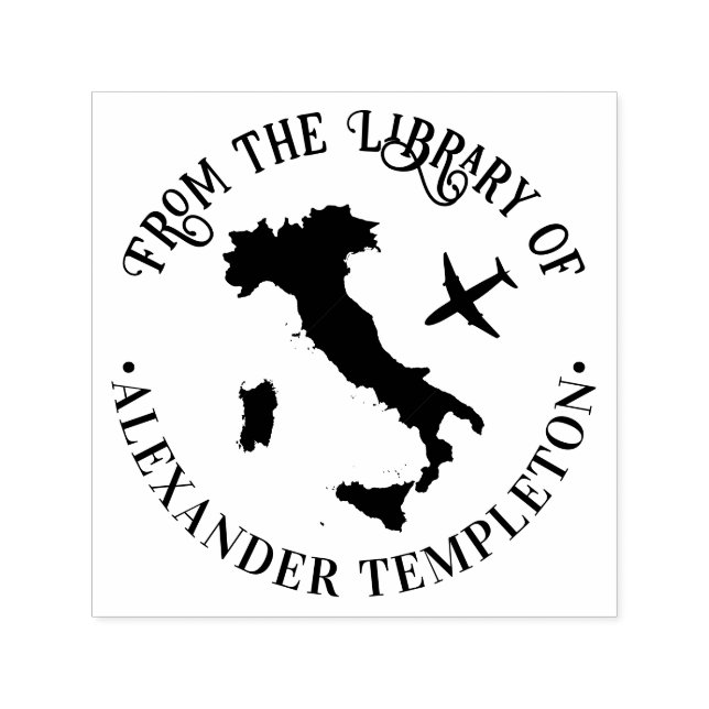 Tampon Auto-encreur Carte de l'Italie avec Plane Round Library Nom du  (Design)