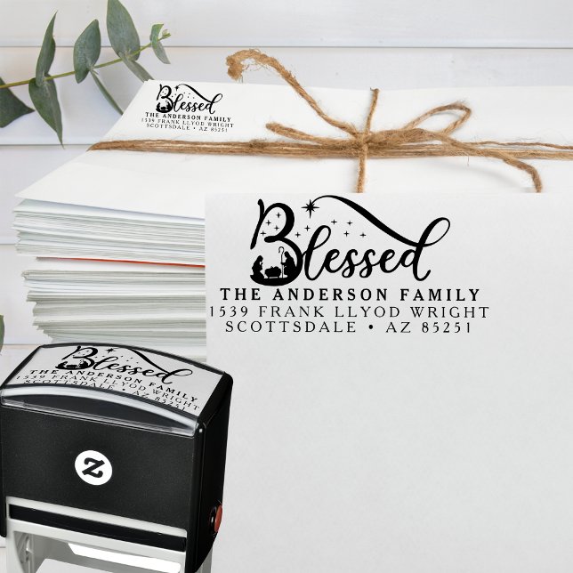 Tampon Auto-encreur Carte de Noël Nativité Customisée Adresse de retou (Créateur téléchargé)