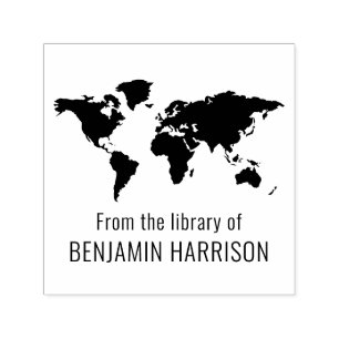 Tampon Auto-encreur Carte du monde silhouette « De la bibliothèque de