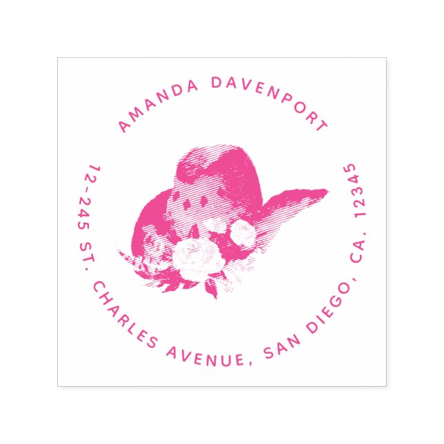 Tampon Auto-encreur Casquette mignonne Cowgirl avec fleurs roses (Design)