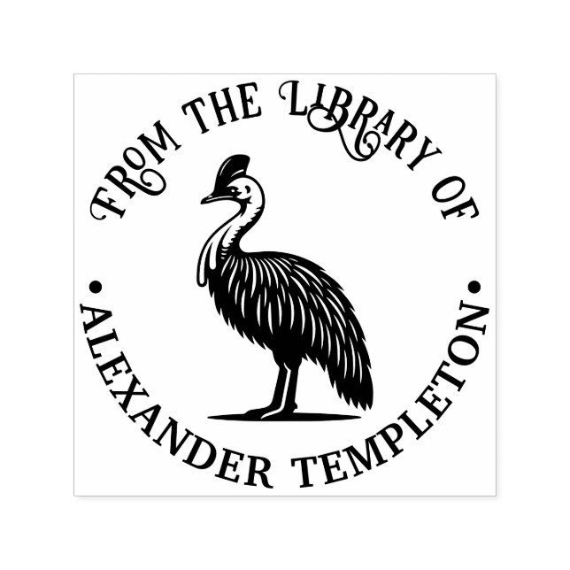 Tampon Auto-encreur Cassowary Bird Australia Library Nom du livre (Design)