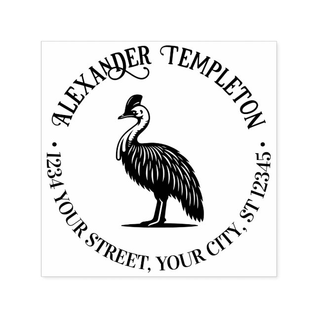 Tampon Auto-encreur Cassowary Bird Australie Nom Adresse de retour (Design)