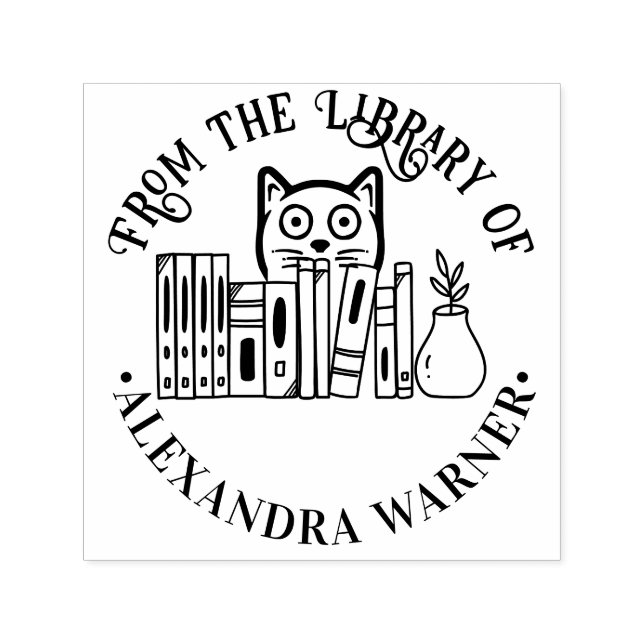 Tampon Auto-encreur Cat Caché Derrière les livres "de la Bibliothèque  (Design)