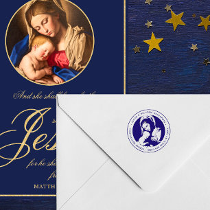 Tampon Auto-encreur Catholic Madonna et Child Blue Return Adresse :