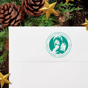Tampon Auto-encreur Catholic Madonna et Child Green Return Adresse :