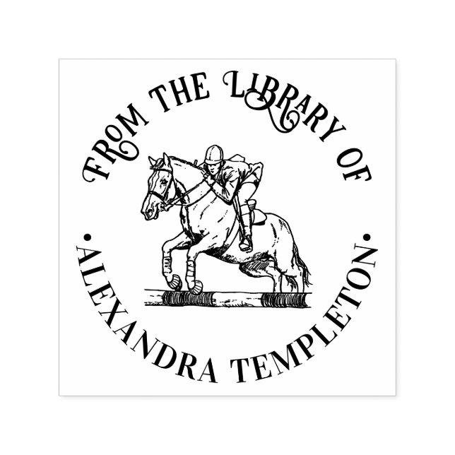 Tampon Auto-encreur Cavalier Équestre Cheval #2 Saut Bibliothèque Nom  (Design)