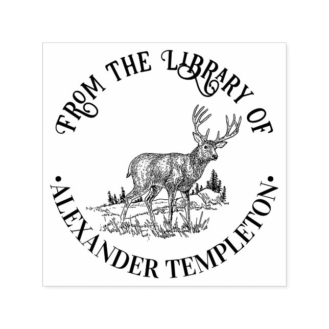 Tampon Auto-encreur Cerf rustique dans le nom de livre de bibliothèque (Design)