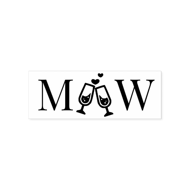 Tampon Auto-encreur Champagne Flutes Couple Mariage 2 Monogramme initi (Design)