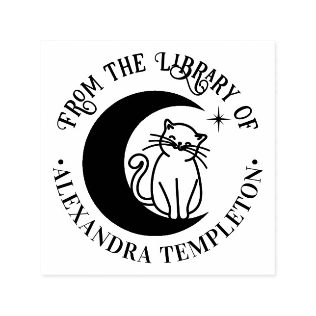 Tampon Auto-encreur Chat #3 sur une bibliothèque de lune croissante No (Design)