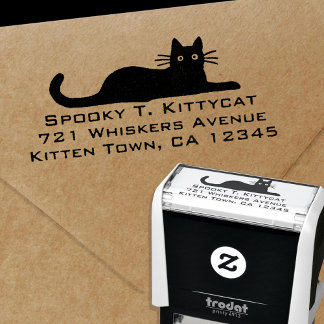 Tampon Auto-encreur Chat cool suspendu | Adresse postale de retour