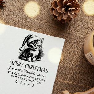 Tampon Auto-encreur Chat de Noël Vintage Kitten Noël