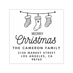 Tampon Auto-encreur Chaussettes Joyeux Noël Nom de Famille Adresse de