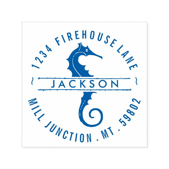 Tampon Auto-encreur Cheval De Seahorse En Cercle Auto-Encre Adresse De (Design)