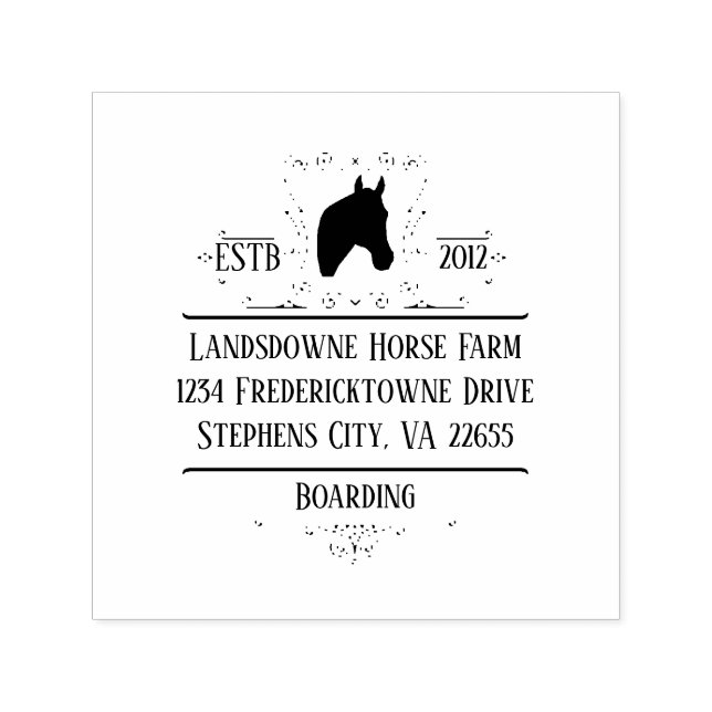 Tampon Auto-encreur Cheval Silhouette Scrolls Adresse de retour | (Design)