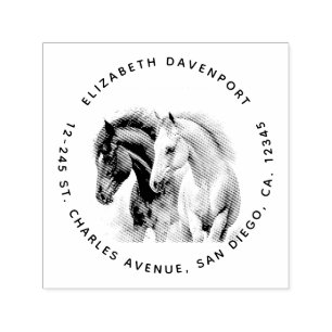 Tampon Auto-encreur Chevaux noir et blanc en aquarelle