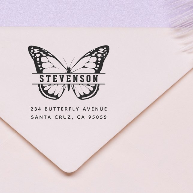 Tampon Auto-encreur Chic Beautifly Nom de famille Adresse de retour (Stamp Mock-up)