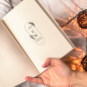 Tampon Auto-encreur Chic Elegant Botanical Ex Libris Initiales Nom