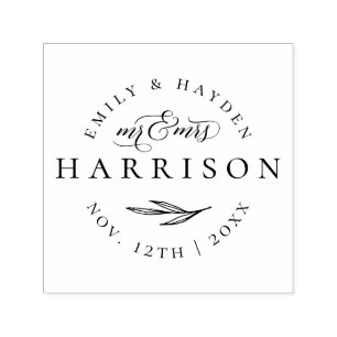 Tampon Auto-encreur Chic Elegant Mr & Mrs Marié Couple Mariage Date
