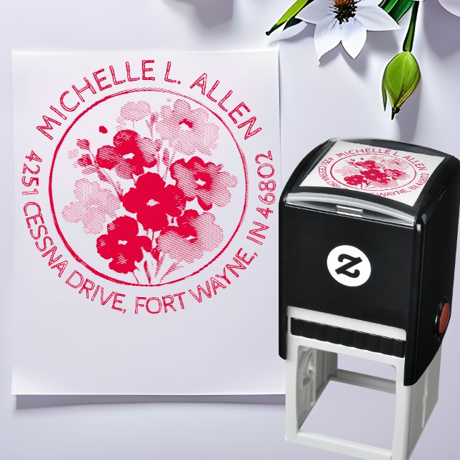 Tampon Auto-encreur Chic Floral Red Adresse de retour (Créateur téléchargé)