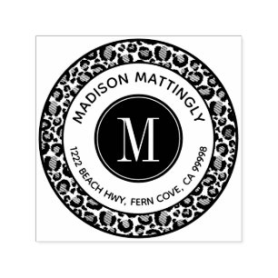 Tampon Auto-encreur Chic Leopard Spots Boho Monogramme Adresse de reto