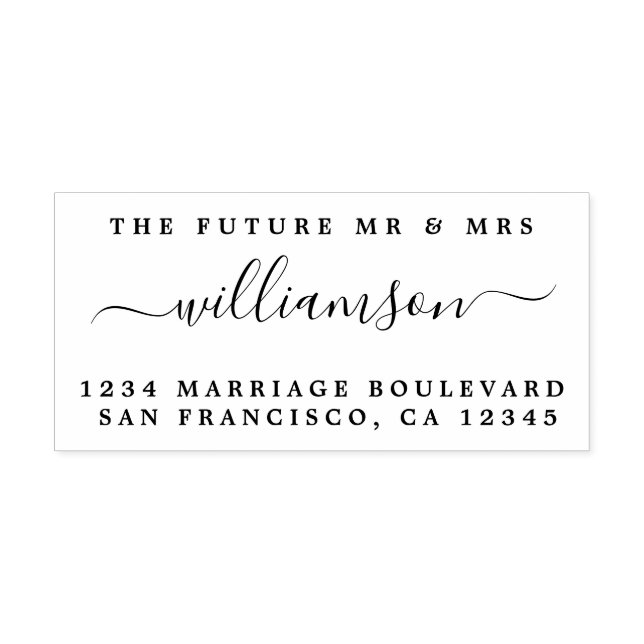 Tampon Auto-encreur Chic Script Future M. Mme Mariage Adresse de retou (Design)