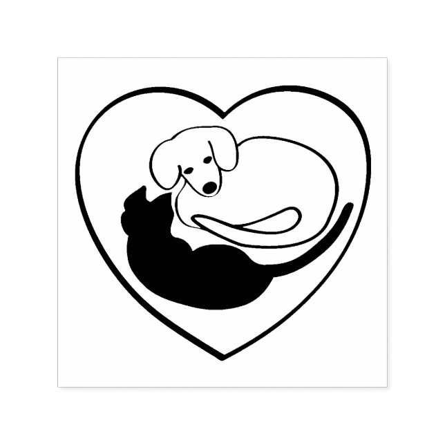 Tampon Auto-encreur Chien et chat / Chiot et Kitty Heart (Design)