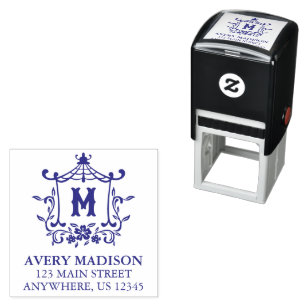 Tampon Auto-encreur Chinoiserie Monogram Pagoda Adresse de retour