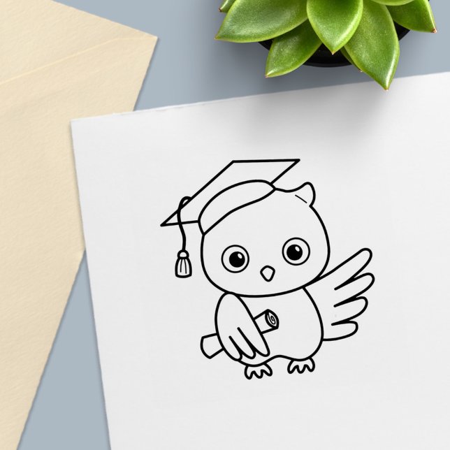 Tampon Auto-encreur Chouette de graduation mignonne dans un Casquette  (Créateur téléchargé)
