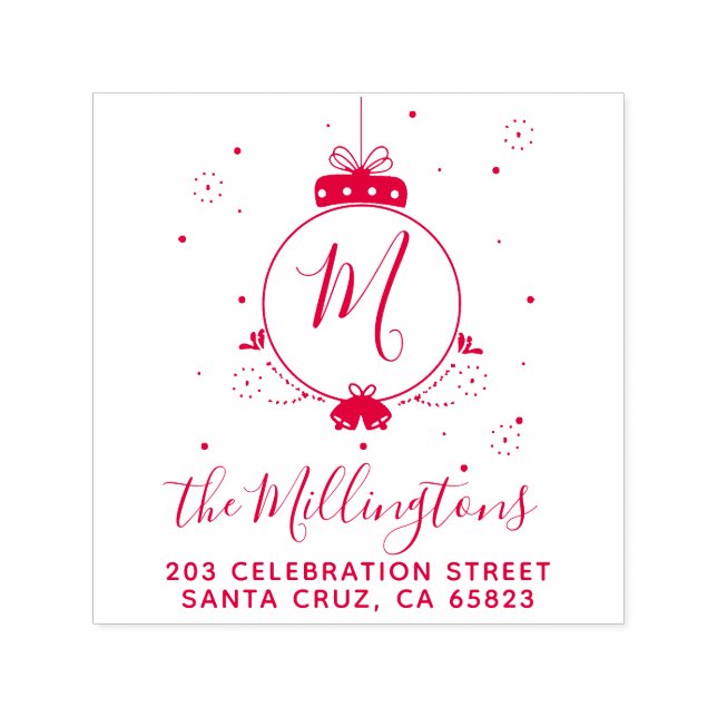 Tampon Auto-encreur Christmas Bauble Monogramme Adresse de retour (Design)