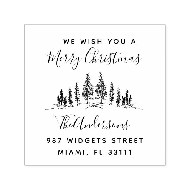 Tampon Auto-encreur Christmas Holiday Pine tree Russe Adresse de retou (Design)