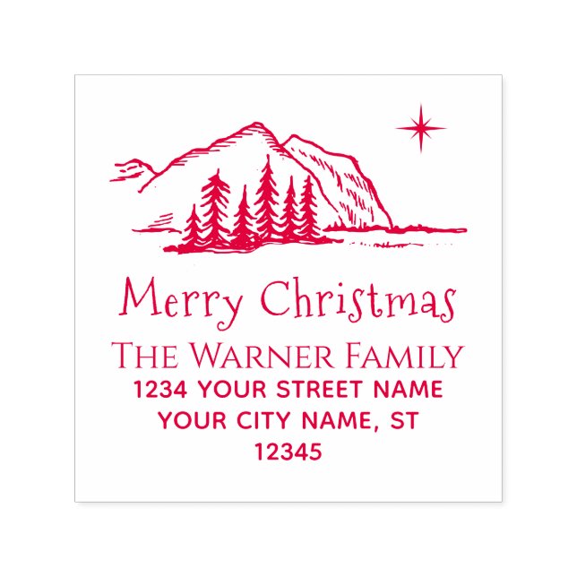 Tampon Auto-encreur Christmas Mountains Arbres Star Nom Adresse de ret (Design)