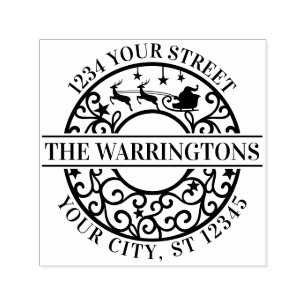 Tampon Auto-encreur Christmas Père Noël Sleigh Lacy Filige Nom Adresse