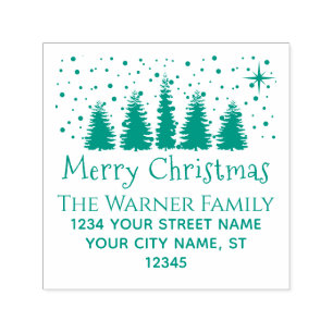 Tampon Auto-encreur Christmas Snowy Trees Nom de famille Adresse de re