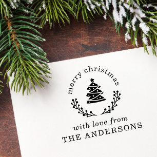 Tampon Auto-encreur Christmas Tree Globe Joyeux voeux de Noël