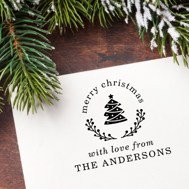 Tampon Auto-encreur Christmas Tree Globe Joyeux voeux de Noël (Créateur téléchargé)