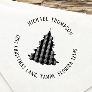 Tampon Auto-encreur Christmas Tree Simple mignonne Adresse de retour