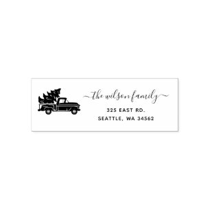 Tampon Auto-encreur Christmas Tree Truck Holidays Adresse de retour