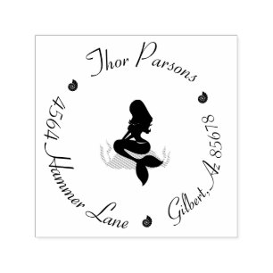 Tampon Auto-encreur Circle Adresse de retour Mermaid Lover personnalis
