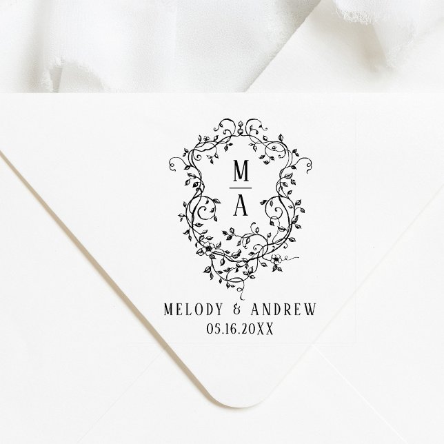 Tampon Auto-encreur Classic Floral Crest Wedding (Créateur téléchargé)