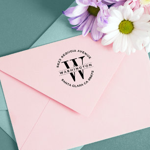 Tampon Auto-encreur Classic Fuchsia Monogram Mariage Adresse de retour